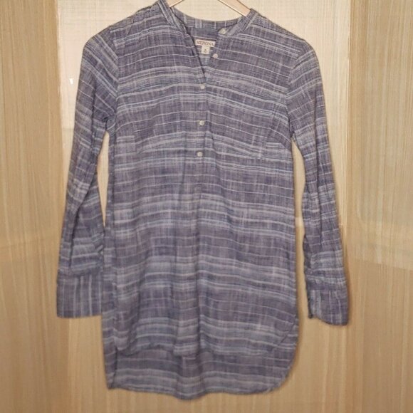 Merona Womens Blue Long Sleeve Cotton Striped Textured Print Tunic Medium - Picture 1 of 6